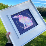 Cute hare painting with gold circle.